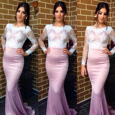 Long pink prom dress, lace long sleeves prom dress, mermaid prom dress, cheap prom dresses, party prom dress, bd17607