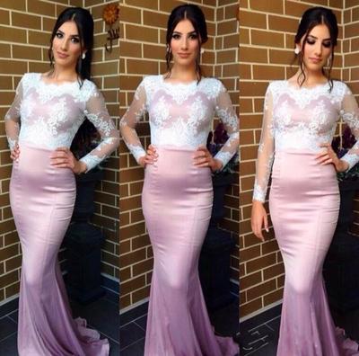 Long pink prom dress, lace long sleeves prom dress, mermaid prom dress, cheap prom dresses, party prom dress, BD17607