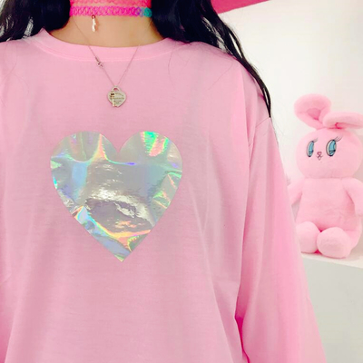 Harajuku holographic heart long sleeve t-shirt - Thumbnail 4