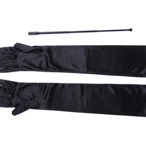 Black Extendable Cigarette Holder and Long Satin Glove Costume Accessory Set - Thumbnail 2
