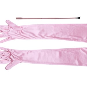 Baby Pink Extendable Cigarette Holder and Long Satin Glove Costume Accessory Set - Thumbnail 2
