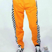 HIGH QUALITY SIDE CHECKER JOGGER PANTS IN ORANGE - Thumbnail 1