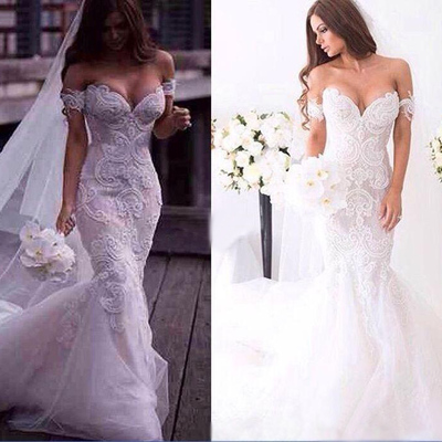 Long wedding dress, elegant wedding dress, mermaid wedding dress, off  shoulder lace wedding dress, wd1701 