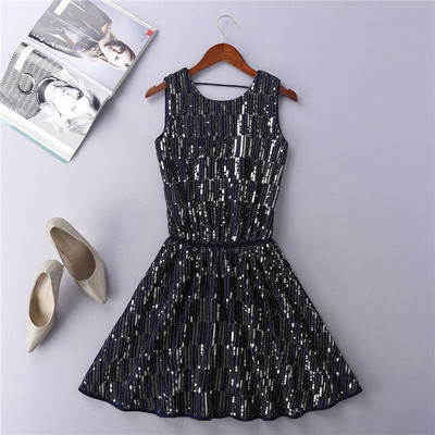 Black sequins short prom dress, black party dress