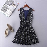 Black sequins short prom dress, black party dress - Thumbnail 1