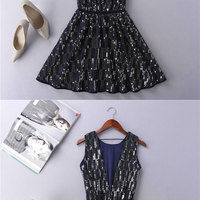 Black sequins short prom dress, black party dress - Thumbnail 4