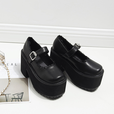 Black kawaii platform high heels shoes