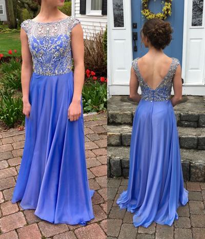 Sparkly O-neck A-line Rhinestones Beading Prom Dress Cap Sleeves E91