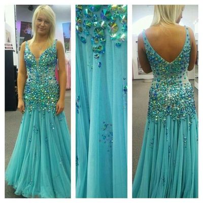 Plus size v-neck rhinestones long mermaid prom party dress e104