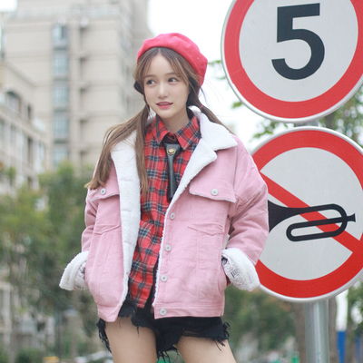 Corduroy pastel woolen jacket