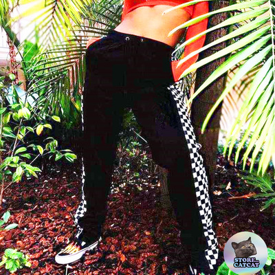 High quality side checker jogger pants in black