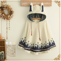  Harajuku Kawaii Jacket Japanese Style Cartoon Rabbit Ear Loose Hooded Cape Coat - Thumbnail 2