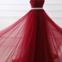 Z192 Burgundy Tulle Sexy Custom Made Charming Prom Dress,Prom Dresses - Thumbnail 1