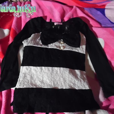 〖sold out〗ma＊rs mars sugar gloss black/white stripe lace shirt sz. s