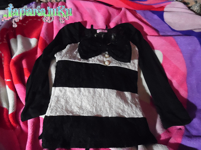 〖Sold Out〗MA＊RS MARS Sugar Gloss Black/White Stripe Lace Shirt Sz. S