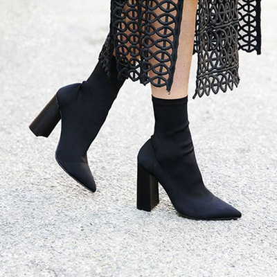 Sexy Pointed Toe Chunky Heel Black Boots