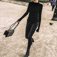 Sexy Pointed Toe Chunky Heel Black Boots - Thumbnail 2