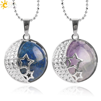 Moon, star, and stone necklace
