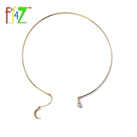 Metal Choker Rhinestone Moon Teardop Pendant Collar - Thumbnail 1