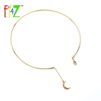 Metal Choker Rhinestone Moon Teardop Pendant Collar - Thumbnail 2