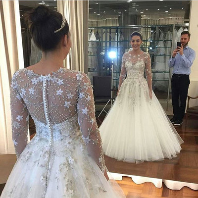 Luxurious white wedding dresses bridal gowns with appliques beaded  - Thumbnail 5