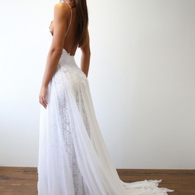 Sexy spaghetti straps beach wedding dress bridal gowns - Thumbnail 5