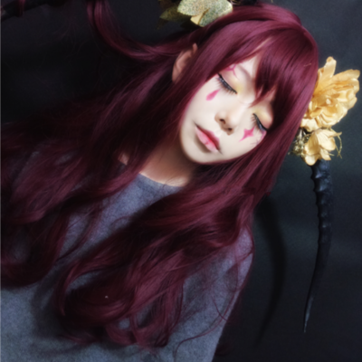 Gothic burgundy long curly wigs