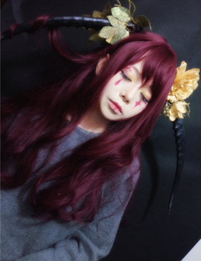 Gothic Burgundy Long Curly Wigs