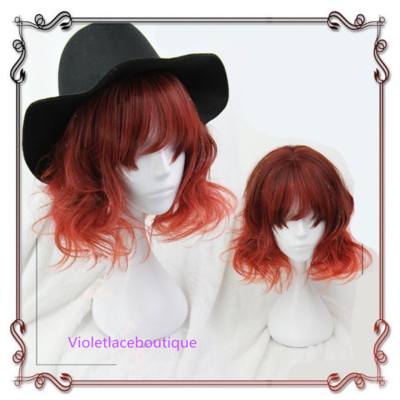 Air bang red gradient curly wigs