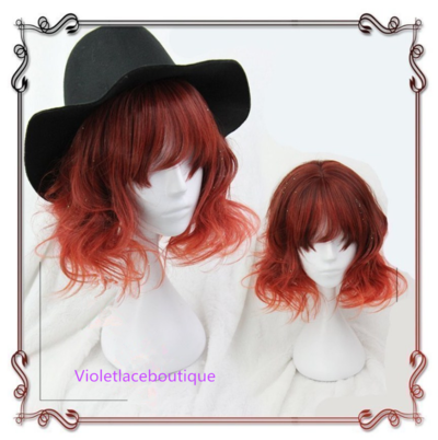 Air Bang Red Gradient Curly Wigs