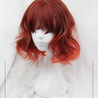 Air Bang Red Gradient Curly Wigs - Thumbnail 2