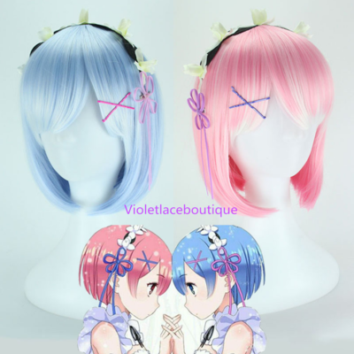 Anime costume pastel pink / blue gradient short wig