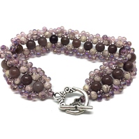 Purple Aventurine and Lilac Stone Hand Woven Bracelet with Toggle Clasp - Thumbnail 1