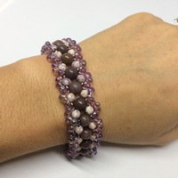 Purple Aventurine and Lilac Stone Hand Woven Bracelet with Toggle Clasp - Thumbnail 2