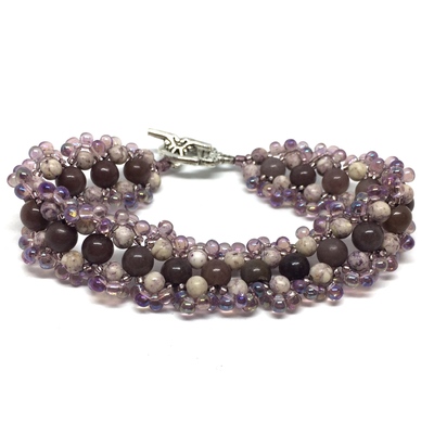 Purple aventurine and lilac stone hand woven bracelet with toggle clasp