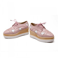 Star Design Flat Platform Shoes In Red and Pink - Thumbnail 4