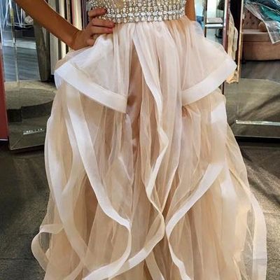 Sparkly cap sleeves rhinestones ruffles prom evening dress e126
