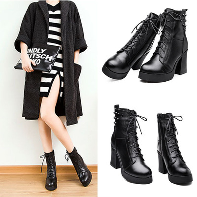 Rivet fashion black middle tube female boots