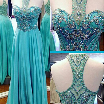 Sexy halter beaded crystal rhinestones chiffon long prom dresses e136