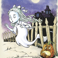 Ghost Girl Halloween Postcard - Thumbnail 1
