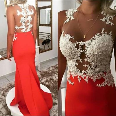 Fashion sheer o-neck long lace pearls mermaid prom evening dress e146