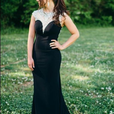 New arrival cap sleeves beaded rhinestones black mermaid prom evening dress long e155