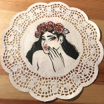 Woman with roses in hair