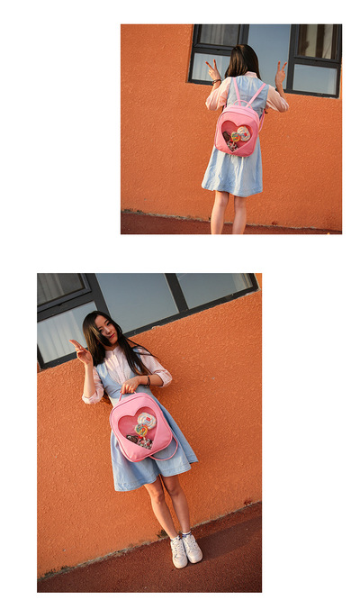 Transparent Love Heart Shape Backpacks Harajuku Schoolbags 