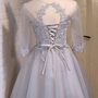Silver Long Sleeve Chiffon A Line Lace Short Homecoming Dress-1