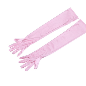 Baby Pink Long Satin Elegant Vintage Opera Party Gloves-Princess Pink
