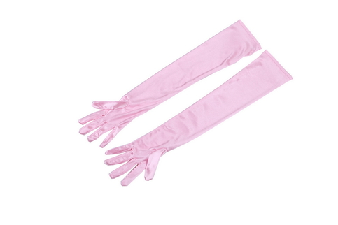 Baby Pink Long Satin Elegant Vintage Opera Party Gloves-Princess Pink