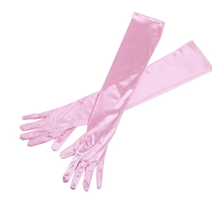Baby Pink Long Satin Elegant Vintage Opera Party Gloves-Princess Pink - Thumbnail 1