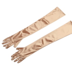 Gold Long Satin Elegant Vintage Opera Party Gloves-Champagne Gold - Thumbnail 1