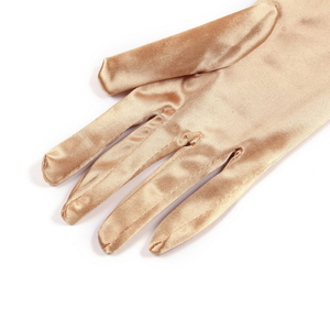 Gold Long Satin Elegant Vintage Opera Party Gloves-Champagne Gold - Thumbnail 2